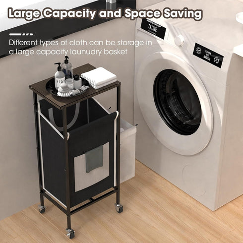 Laundry Hamper with Lid,Rolling Laundry Basket with Wheels,Metal Frame Sorter with Top Shelf and Removable Launddry