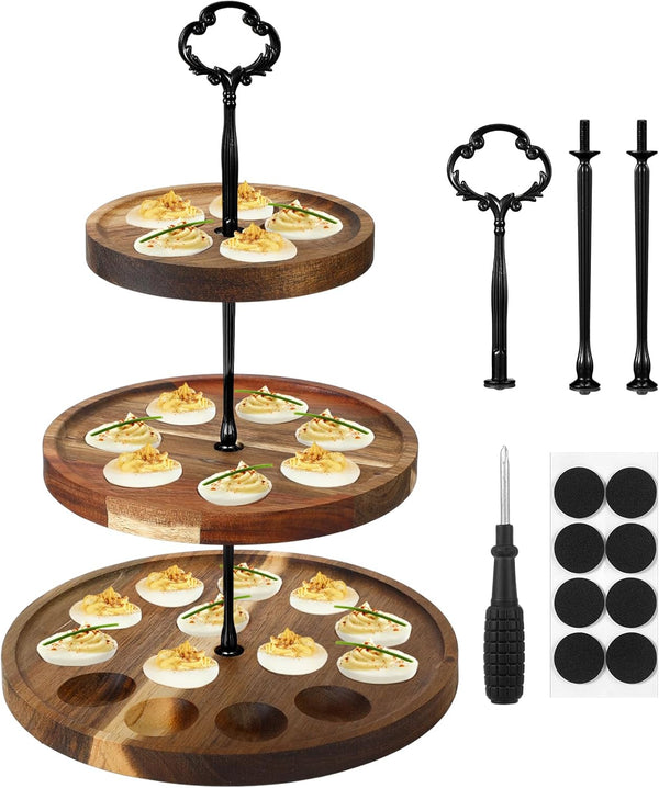 Newtay 3 Tier Easter Wooden Deviled Egg Platter 26 Holes Deviled Egg