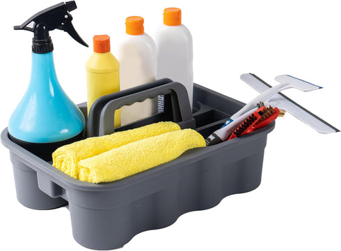Matthew Large Gray Plastic Tote Tool & Deluxe Supply Cleaning Caddy with Handle for Shower Basket Storage Organizer