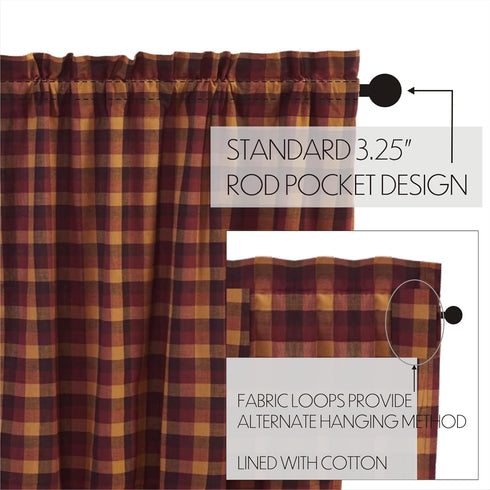 VHC Brands Primitive Kitchen Window Curtains - Heritage Farms Tier Pair, L24 x W36, Deep Burgundy Red