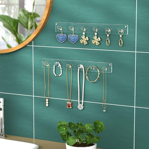 NIUBEE Wall Mounted Necklace Hanger - 4 Pack Acrylic Jewelry Stand Organizer for Bracelets and Rings