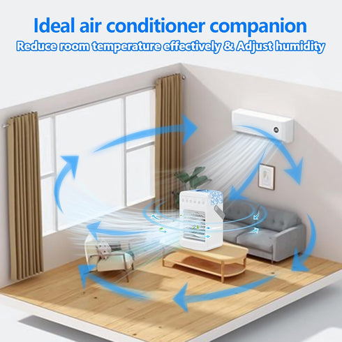 Portable Air Conditioners, 180° Oscillation Mini AC, 4 Wind Speed, Built-in Ambient Light, Large Water Tank for