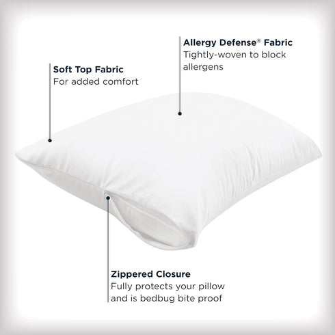 Set of 2 Standard/Queen AllerEase Pillow Protectors, Moisture Wicking, Advanced Allergy Protection, Zippered
