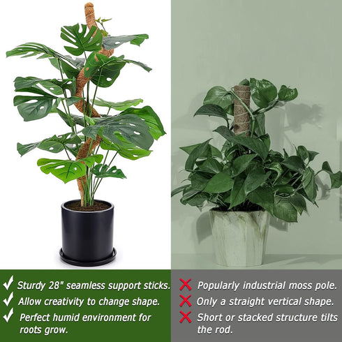 Soupiar 2-Pack 28" (13.2ft Bendable Moss Pole for Monstera, Rust-Free Aluminum Core Plant Support Stakes, Sturdy Stakes