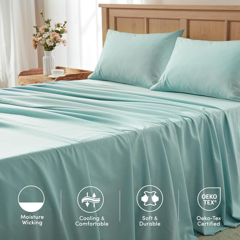 Comfort Spaces Coolmax Moisture Wicking Sheet Set - Soft, Fade Resistant, Deep Pocket, Aqua, Full, 4 Piece