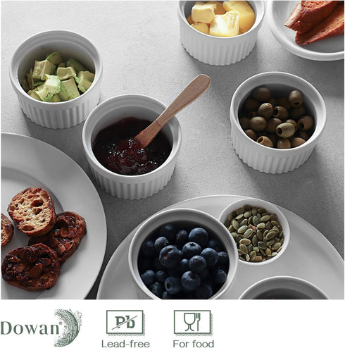 DOWAN 10 oz Ramekins Set of 6, Porcelain Oven Safe Ramekins for Baking, Souffle Bowls, Classic Style