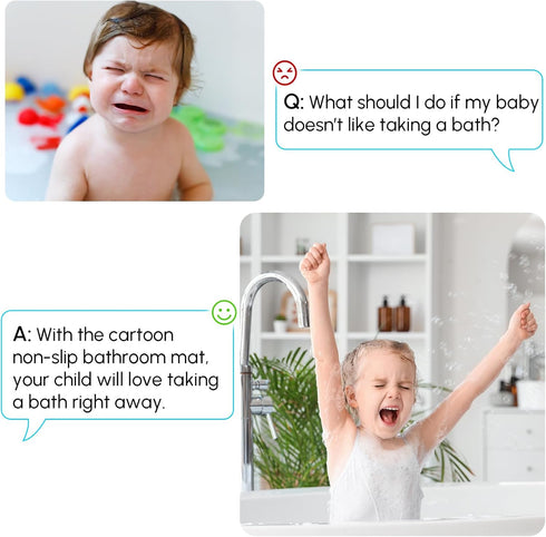 40 16 Inches, Baby Bath Mat Non Slip, Cartoon Kids Bath Mat for Tub x Non Slip Bathtub Mat with Suction Cups and Drain