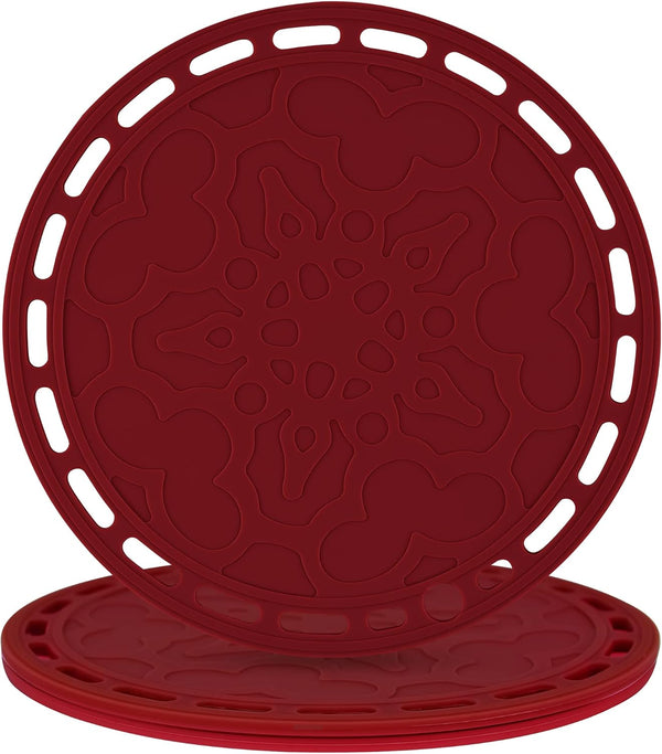 Smithcraft Big Round Silicone Trivet Mat, Hot Pads and Pot Holders for Hot Dishes, Set of 3 Merlot Red Mats
