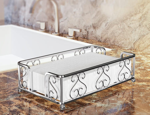 Countertop Silver Guest Towel Holder Tray for Bathroom Napkin Organizer for Disposable Hand Paper Towels, Vanity Napkin