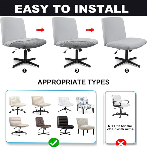 Velvet Cross Legged Office Chair Covers, Soft and Vibrant Stretch Covers for Armless Wide Seat Computer Task Chair