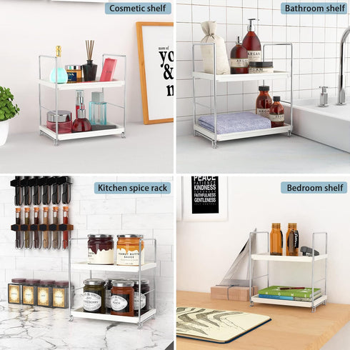 2-Tier Countertop Kitchen Spice Rack Standing Shelf-Bathroom Organizer-Vanity Tray Cosmetic & Makeup Storage,Perfect