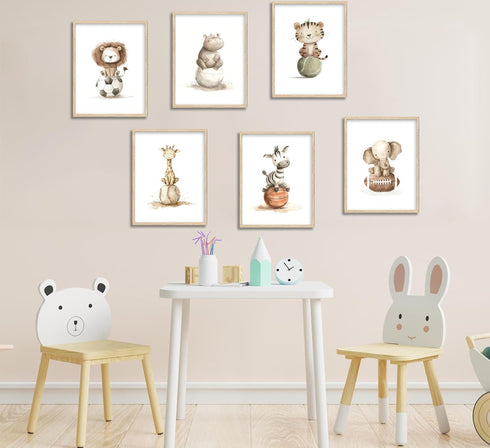Generic Baby Boy Animals Nursery Wall Art Sport Theme Nursery Painting Picture Wall Decor Cute Lion Hippo Tiger Giraffe