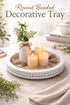 RayNab 12" Farmhouse Round Wooden Beaded Tray Whitewashed Rustic Decorative Wood Tray for Coffee Table, Kitchen