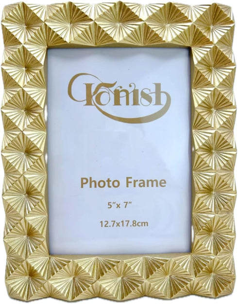 Ornate Gold 5x7 Picture Frame - Polished Geometric Portrait and Landscape Frames for Table & Wall Mount