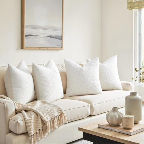 Pack 4 20 20 Inch Topfinel Cream White Boucle Pillow Covers of x Linen Cotton Backing Decorative Textured Accent Solid