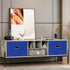Linen Fabric Foldable Storage Cube Bin Organizer, 3Pcs Dark Blue Baskets with Lid, Leather Handles, Removable Divider