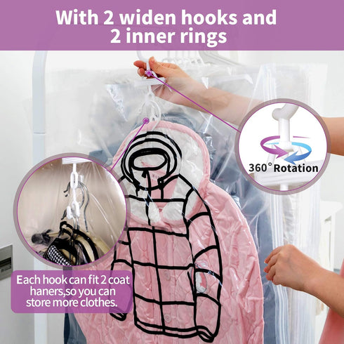meetall 4Pack Hangers.2pcs 26.3x35.4inch(67x90cm) 2pcs 26.3x43.3inch (67x110cm).Work Hanging Vacuum Storage Bag