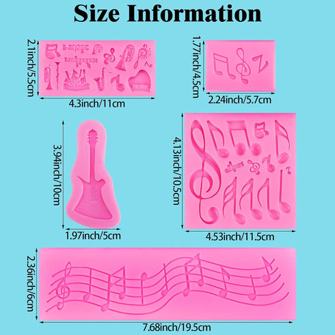 5 Pieces Music Note Fondant Mold - Silicone Musical Candy Mold for Cake Decoration