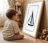 6Pcs Sailboat 12"x16" Vintage Transportation Nursery Wall Art Navy Blue Hot Air Balloon Biplane Train Truck Pictures