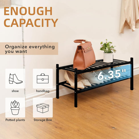 2 Closet, 27"x11"x13" 2 Tier Bamboo Shoe Rack Storage Organizer for Multifunctional Stackable Free Standing Shoe Shelf