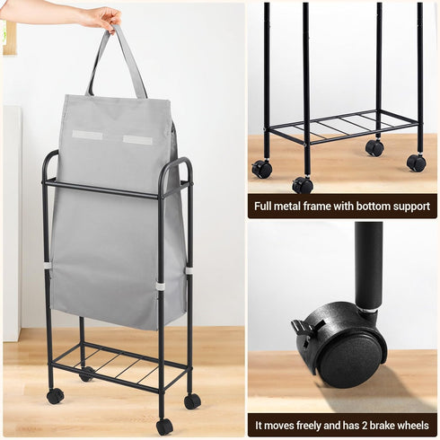 50L 7.9 ELYKEN Slim Laundry Hamper with Lid, Small Rolling Laundry Basket on Wheels, Narrow Dirty Cloth Cart