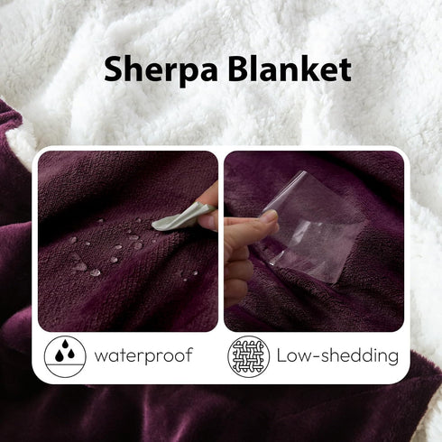50x60 Inches NANPIPER Sherpa Blanket for Couch, Warm and Lightweight Throw, Soft Fuzzy Plush Fleece for Winter, Plum