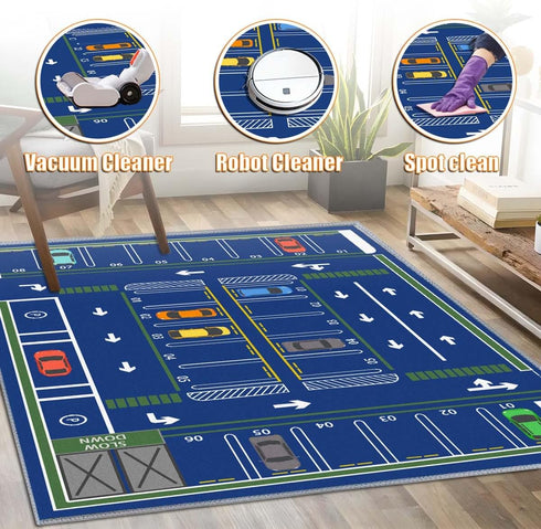 39x59in) Kids Rug,Children's Room Rug, Fun Car Park Kids Play Mat, Rail City Living Carpet, Washable Non-Slip