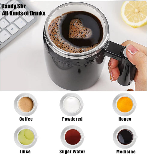 FCSWEET 2Pc 14oz Self Stirring Mug,Rechargeable Auto Magnetic Coffee Mug with Stir Bar,Waterproof Automatic Mixing Cup