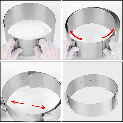 2 PCS Adjustable Stainless Steel Cake Mold Ring Set, 6 to 12 Inch Round Mousse Ring for Baking Supplies
