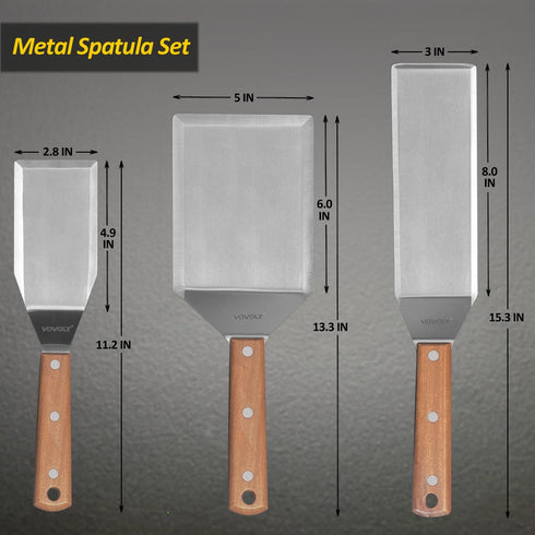 Stainless Steel Spatula Set, Grill Spatula with Full Tang Handle & Beveled Edges for BBQ and Cooking