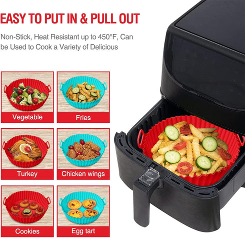 2 Pack Air Fryer Silicone Liners for 3 to 5 QT, Reusable Baking Tray Oven Accessories, Red+Blue