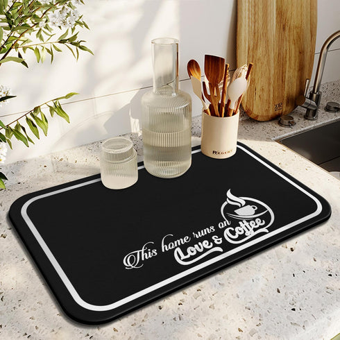 Coffee Bar Mat Rubber Dish Drying Mat, 19.5x12in for Kitchen Counter and Coffee Accessories