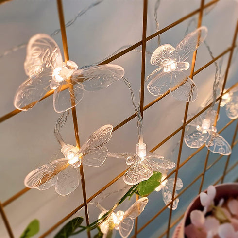 Dragonfly String Lights, 10 Feet 20 LED Retro Style Copper Wire Fairy Lights for Garden Wedding Party Holiday Decoration