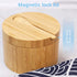 HTB Bamboo Salt Cellar with Mini Spoon, Kitchen Salt Box with Swivel Magnetic Closure Lid, Round Salt Container