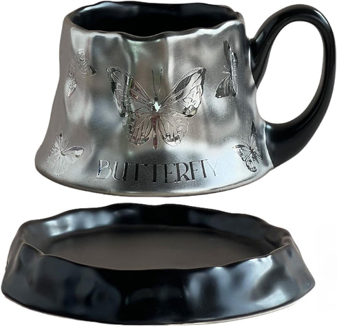 YDDistinct Volcanic Ash Titanium Finish Coffee Mug and Saucer Set (8 oz) |