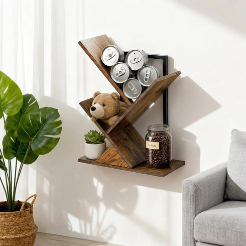 3-Tier Tree Book Shelves for Wall, Small Wall Mounted Shelves, Unique Hanging Bookshelf Storage Rack, Floating