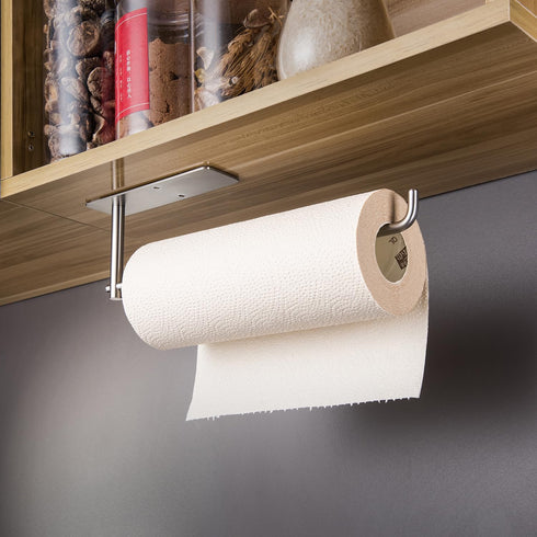 SUNTECH Paper Towel Holder Under Cabinet - Self Adhesive Wall Mount for Kitchen & Bathroom, Stainless Steel Organizer