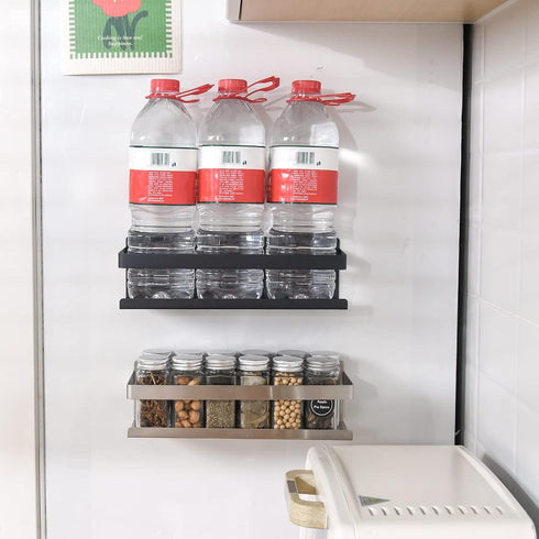 2 Shelf(1 pack Magnetic Spice Rack for Refrigerator Spice Organizer, Strong Magnetic Shelf with Removable Hooks Space