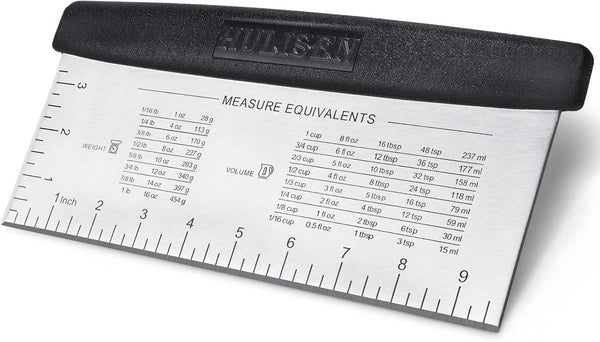 HULISEN Large Bench Scraper for Baking - 10 inch Dough Pastry Scraper with Measuring Scale, Stainless Steel Cake Scraper