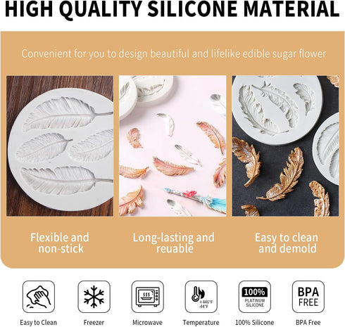 3D Small Feather Shape Silicone Cake Mold, Chocolate Soap DIY Baking - 3.4"
