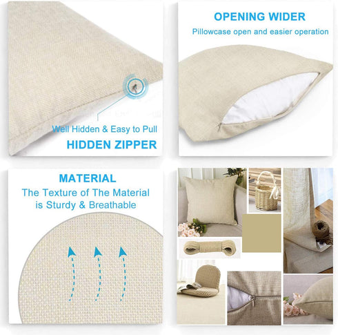 Decorative Linen Throw Pillow Covers, Set of 2 Couch Cushion Covers with Zipper, 20x20 Inches for Living Room