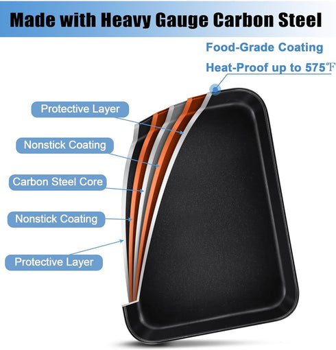 TeamFar Toaster Oven Pans, 10.5 x 8 x 1 Inch Carbon Steel Baking Tray, Non-Toxic & Non-Stick, 2 PCS