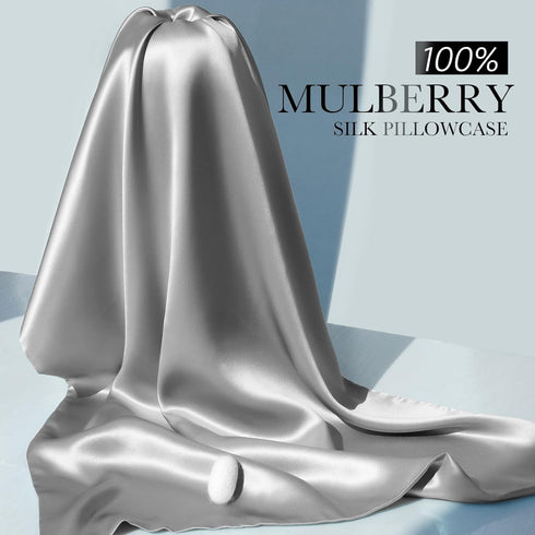 100% Mulberry Silk Pillowcase, 22 Momme Pure Natural Silk, Both Sided with Zipper, King Size (Silver Grey, 20'' 36'')