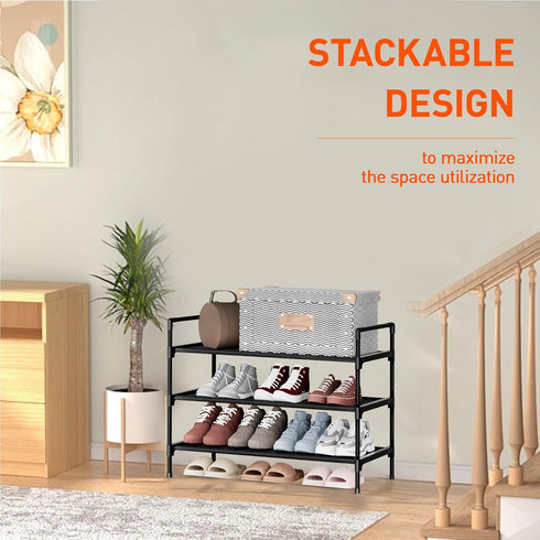 3 Shoe Rack Tier Shoe Organizer Shoe Storage Shoe Rack for Narrow Hallway Entryway Bedroom Easy Assembly (Black)