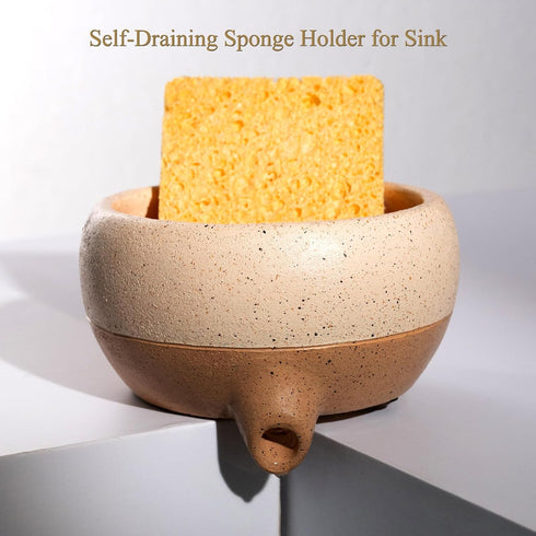 Soap Dish with Drain and Self-Draining Sponge Holder for Sink, Shower, Bathroom, and Kitchen - Rustic Resin Soap Saver