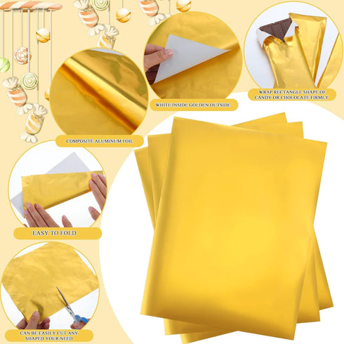 200 7.5 6 Inch Packing Tanlade Pcs Gold Chocolate Bar Wrappers Bulk with Thick Paper Backing, x Aluminum Foil Candy