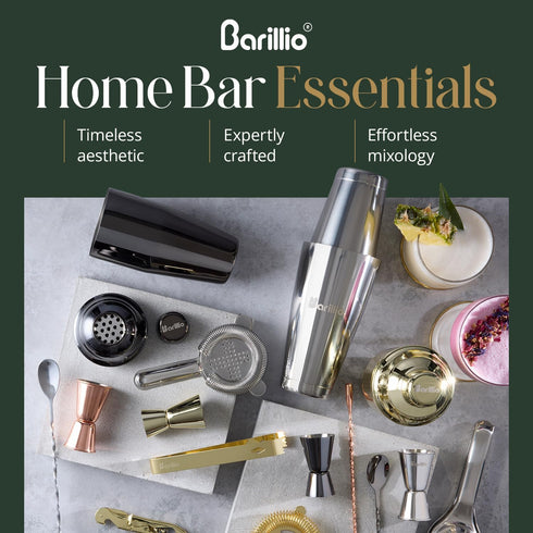 Barillio Silver Bartender Kit - Stainless-Steel Cocktail Shaker Set with Black Bamboo Stand - 23-Pc Mixology Bar Tools