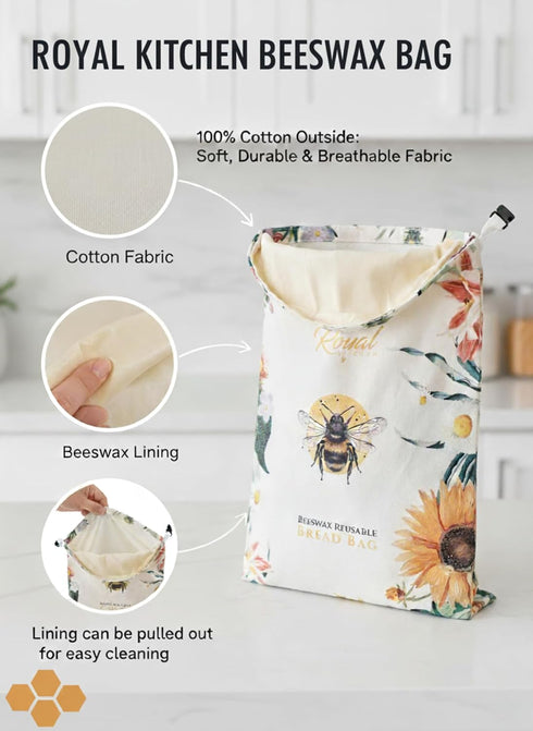 2 Pack 2 Reusable Beeswax Breads Bag | Organic Sourdough bread bags for homemade bread | Fridge and Freezer friendly