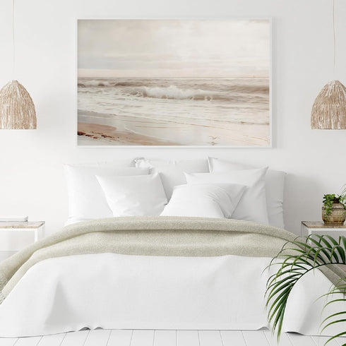 Gotletaeld Neutral Beach Landscape Art Print, 16x24in Unframed for Living Room, Bedroom, Kitchen, Bathroom