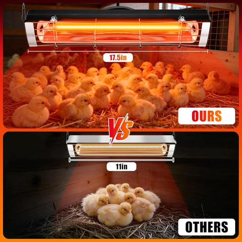 17.5 Inch 300W 10000H Extra Long Heat Lamp for Chickens, Carbon Fiber Chicken Coop Heater for Winter, Adjustable Temp